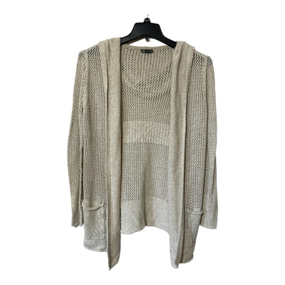 Eddie Bauer Womens Beige Cardigan Open Knit Hooded Y2K Oatmeal Size Medium